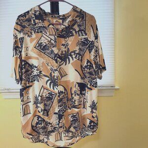 C&C California Mens Sz L Tropical Scenic Hawaiian Resort Eclectic Grandpa Button